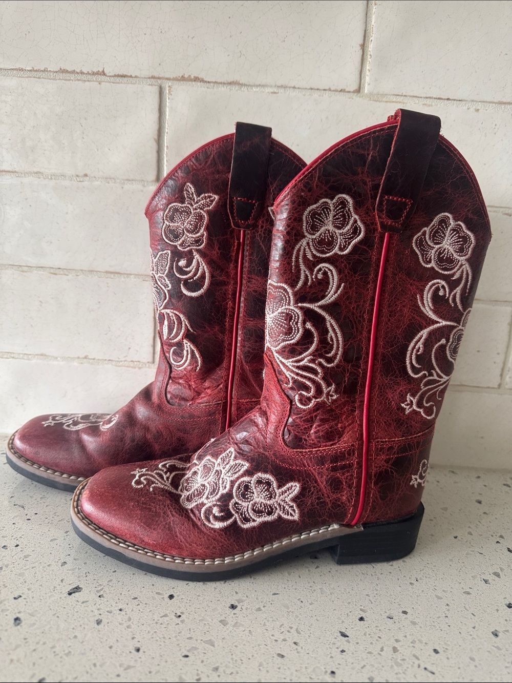 Shyanne Girl’s Little LASY Western Red Leather Boots Square Toe Pull-On Size 1